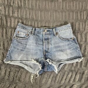Levis 501 Original Cut Off Denim Shorts Light Wash Blue W29 Button Fly